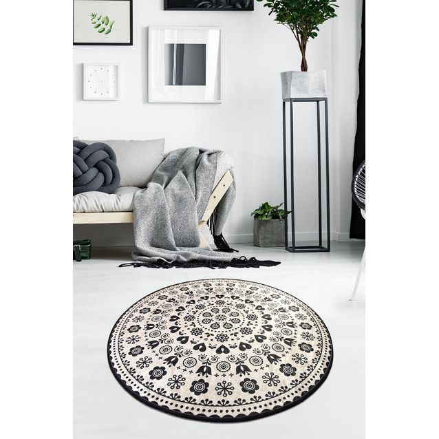 Pyöreä matto Linento Venice, Ø140cm, mustavalkoinen