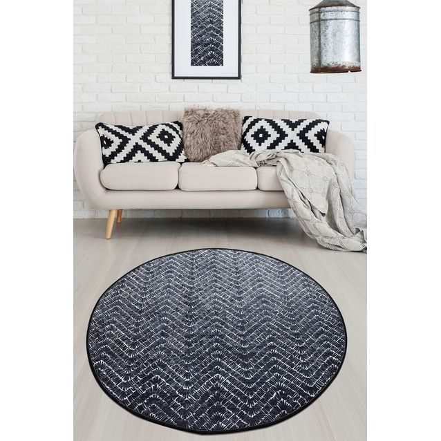 Pyöreä matto Linento Tessuto, Ø100cm, valkoinen/musta