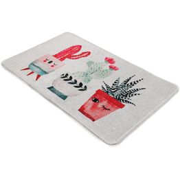 Kynnysmatto Linento Happy Cactus DJT, 60x90cm, harmaa/punainen