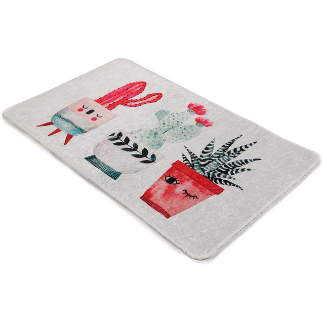 Kynnysmatto Linento Happy Cactus DJT, 60x90cm, harmaa/punainen