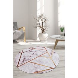 Pyöreä matto Linento Brett Ø120cm vaaleanpunainen/kulta