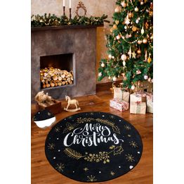 Pyöreä joulumatto Linento Christmas, Ø100cm, musta/valkoinen