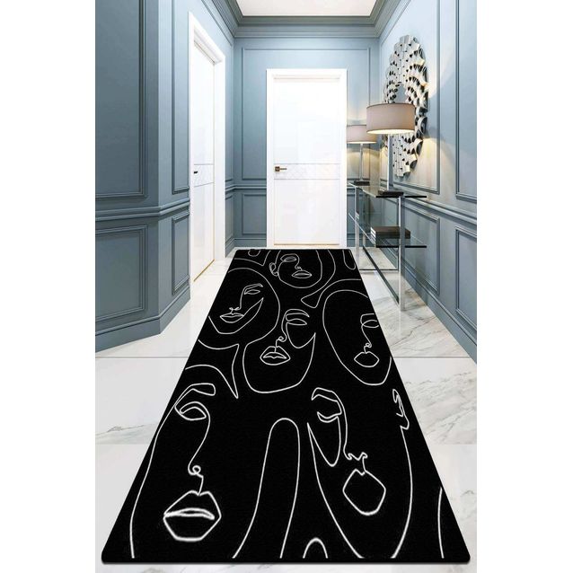 Käytävämatto Linento Composition Djt, mustavalkoinen, eri kokoja