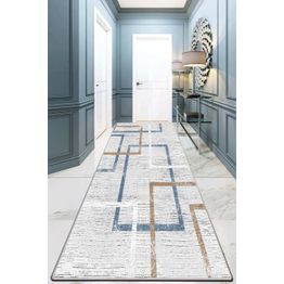 Käytävämatto Linento Symmetrical Djt, 80x300cm, valkoinen/sininen