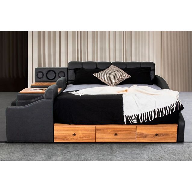 Sängynrunko Linento Furniture Nina Smart, 235x245cm, äänentoistolla, nojatuoleilla, harmaa