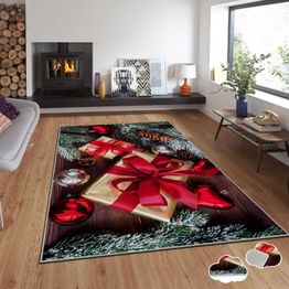 Joulumatto Linento Lahja, punainen/kulta/vihreä, eri kokoja