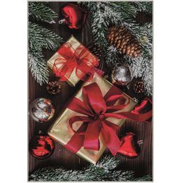 Joulumatto Linento Lahja 120x180cm punainen/kulta/vihreö