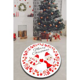 Pyöreä joulumatto Linento Snowman&Santa, Ø100cm, valkoinen/punainen