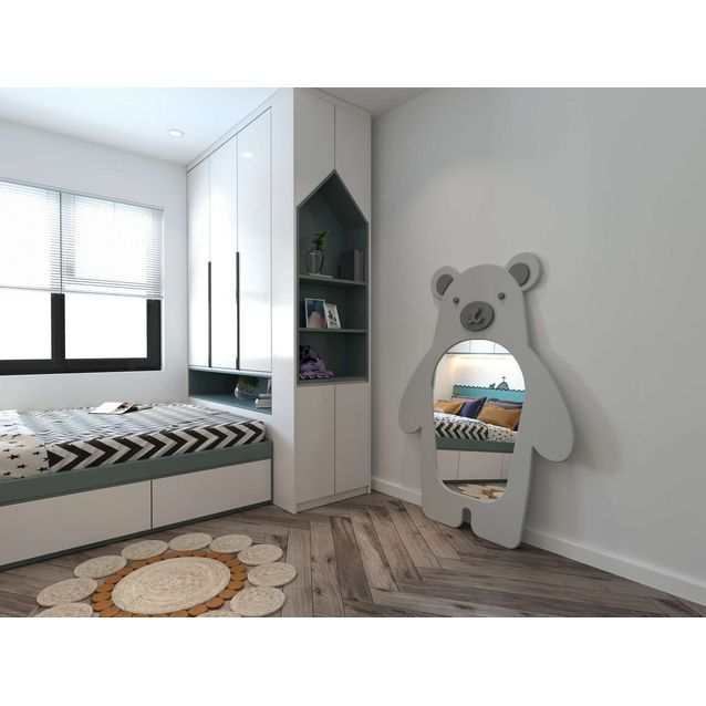 Lastenhuoneen peili Linento Furniture Bear, 110x150cm, harmaa