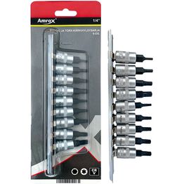Kuusio- ja Torx-kärkihylsysarja Amrox 1/4" 9-os.