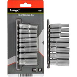 Pitkä hylsysarja Amrox 1/4" SAE 8-os.