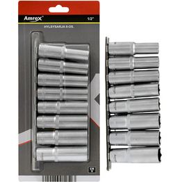 Pitkä hylsysarja Amrox 1/2" 12-19 mm 8-os.