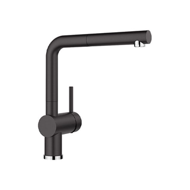 Keittiöhana Blanco Linus-S Silgranit, ulosvedettävä juoksuputki, mattamusta/kromi