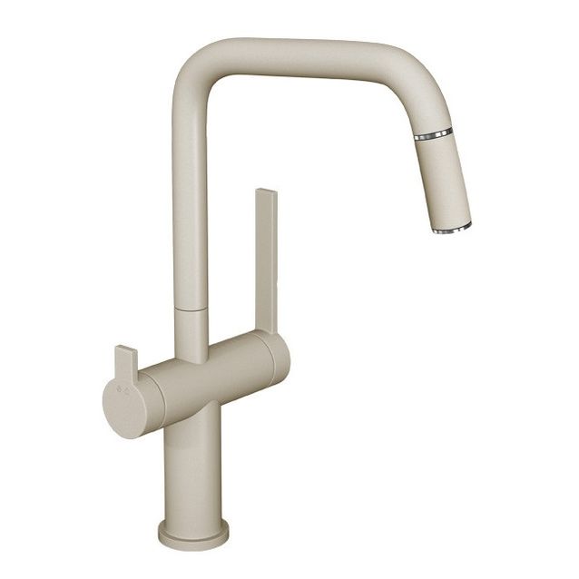 Keittiöhana Lapetek Lino-SA EKO, APK-liitäntä, ulosvedettävä juoksuputki, soft valkoinen