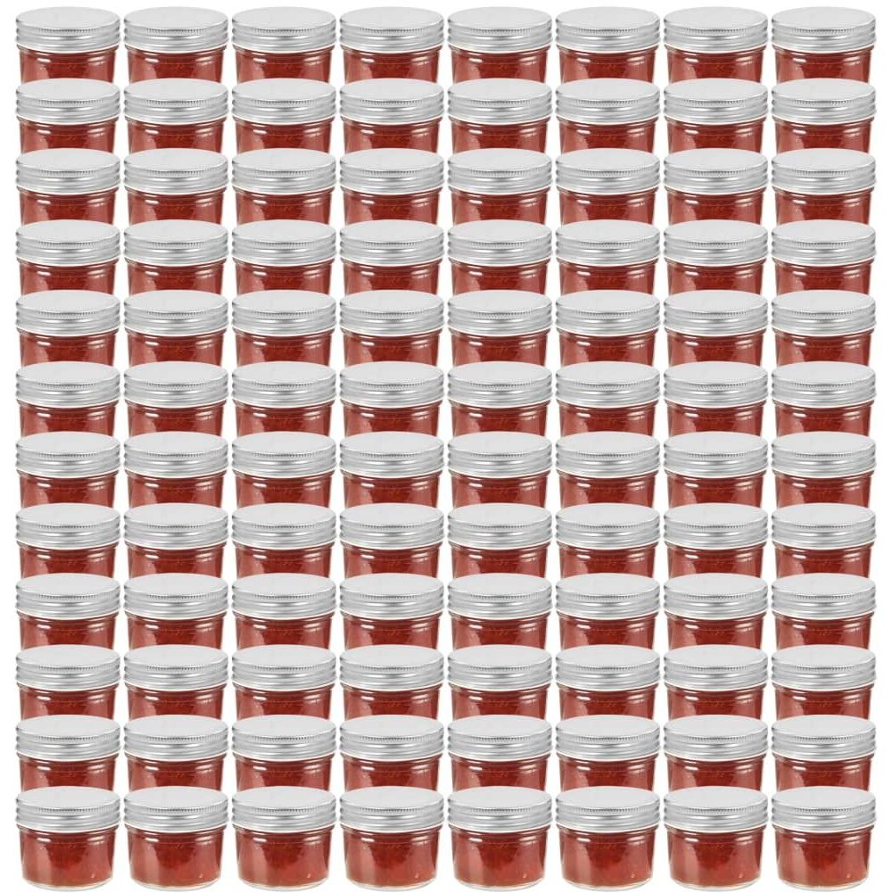 Lasiset hillopurkit hopean värisillä kansilla 96 kpl 110 ml