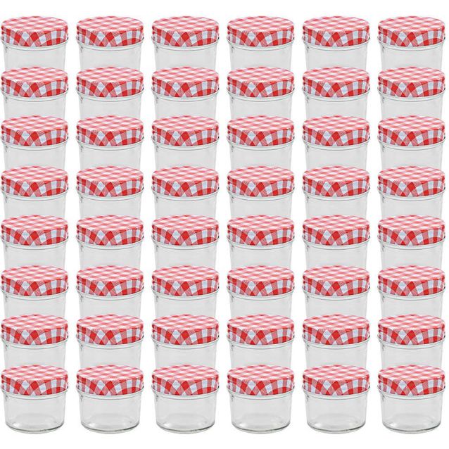 Lasiset hillopurkit valkopunaisilla kansilla 48 kpl 110 ml_1