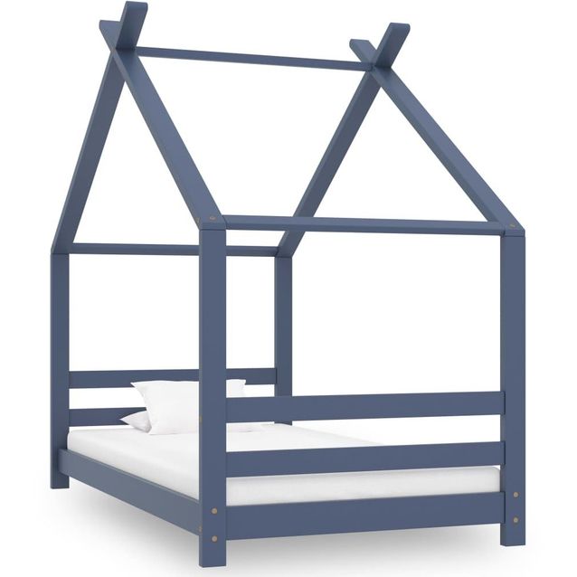 Lasten sängynrunko harmaa täysi mänty 80x160 cm_1