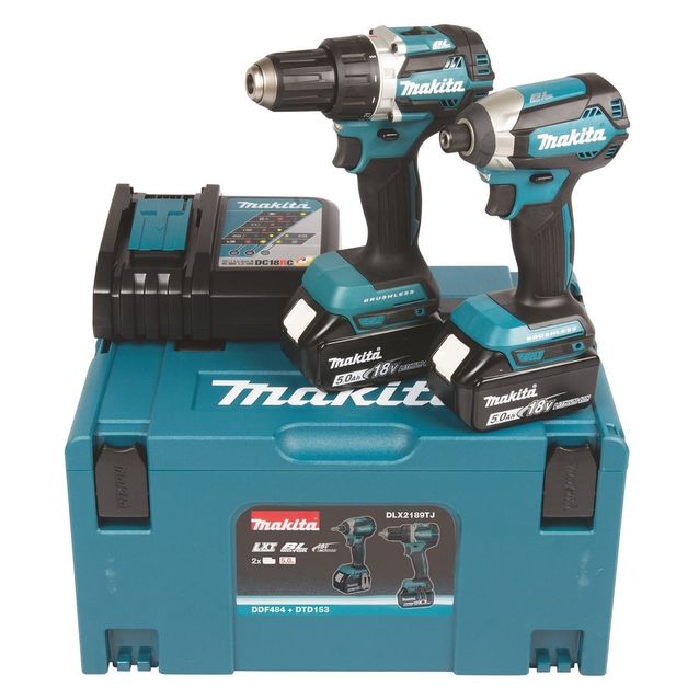 Akkukonesarja Makita LXT DDF484+DTD153 18V 2x5,0 Ah akuilla + Makpac