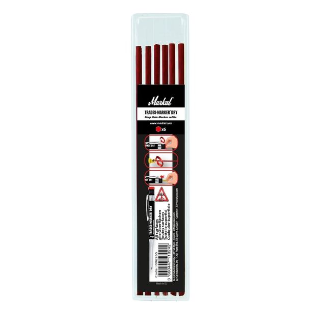 Merkintäkynän varalyijyt Markal Trades-Marker Dry, 2, 8mm, 6 kpl, punainen