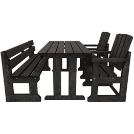 Kalusteryhmä Miljöökoriste, pöytä + penkki + 2 tuolia, eri värejä