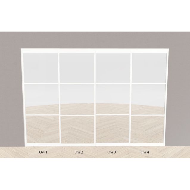 Tilanjakaja/liukuovi Mirror Line neljällä ovella valkoinen mittatilaus
