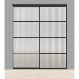 Tilanjakaja/liukuovi Mirror Line raitalasi musta kahdella liukuovella, korkea malli, mittatilaus