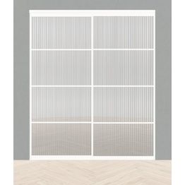 Tilanjakaja/liukuovi Mirror Line raitalasi valkoinen kahdella liukuovella, korkea malli, mittatilaus