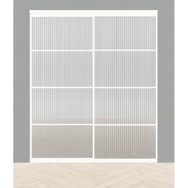 Tilanjakaja/liukuovi Mirror Line raitalasi valkoinen kahdella liukuovella, korkea malli, mittatilaus