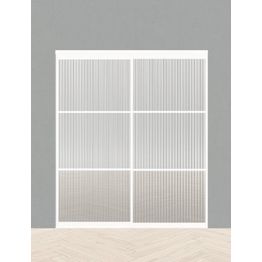 Tilanjakaja/liukuovi Mirror Line raitalasi valkoinen kahdella liukuovella, matala malli, mittatilaus