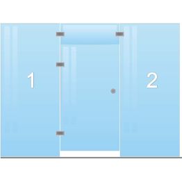 Saunan lasiseinä Maakunnan lasi ovi + ylälasi + 2 seinää eri värejä mittatilaus