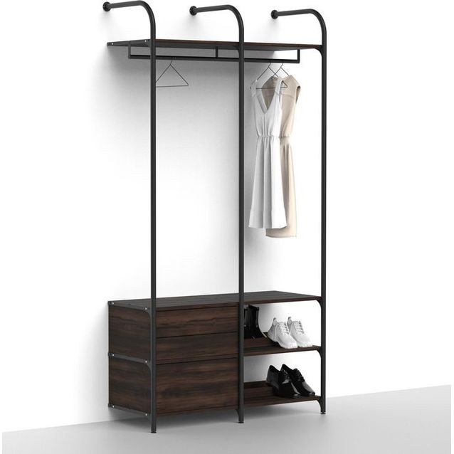 Eteisen säilytysjärjestelmä Mirror Line Nivo, tangolla, laatikoilla ja kenkähyllyillä, 2080-2480x1200x520mm