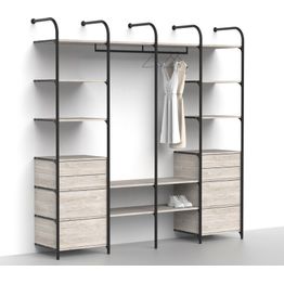 Makuuhuoneen säilytysjärjestelmä Mirror Line Nivo, laatikoilla, tangolla ja hyllyillä, leveys 240cm, mittatilaus