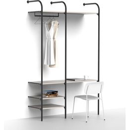 Olohuoneen säilytysjärjestelmä Mirror Line Nivo, työpisteellä, hyllyillä ja tangolla, leveys 150cm, mittatilaus