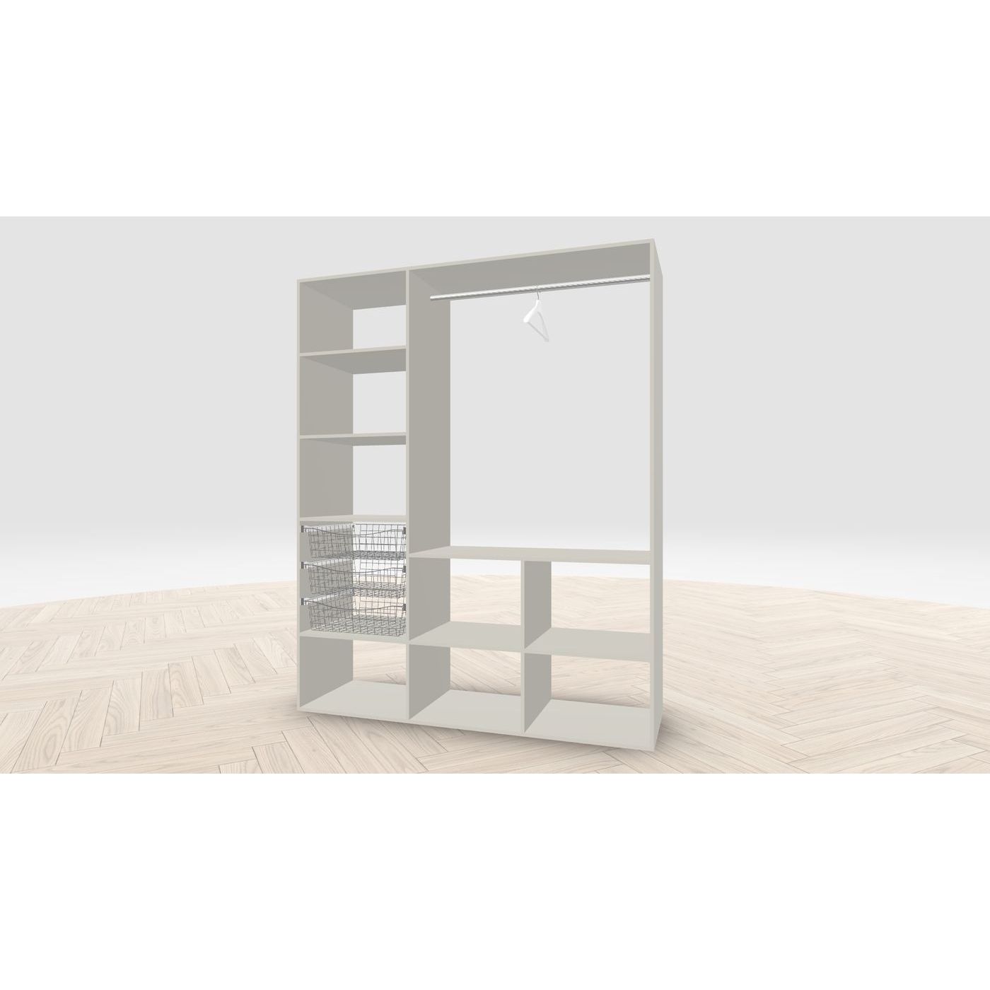 Vaatehuoneen kaapisto Mirror Line, kapea I-malli koreilla ja tangolla, 1700x2100x510mm, kashmir