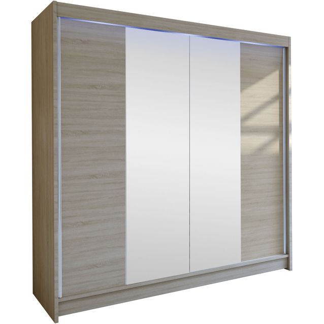 Liukuovivaatekaappi Nomla TALIN II, LED-valaistuksella, peilillä, 180x215cm