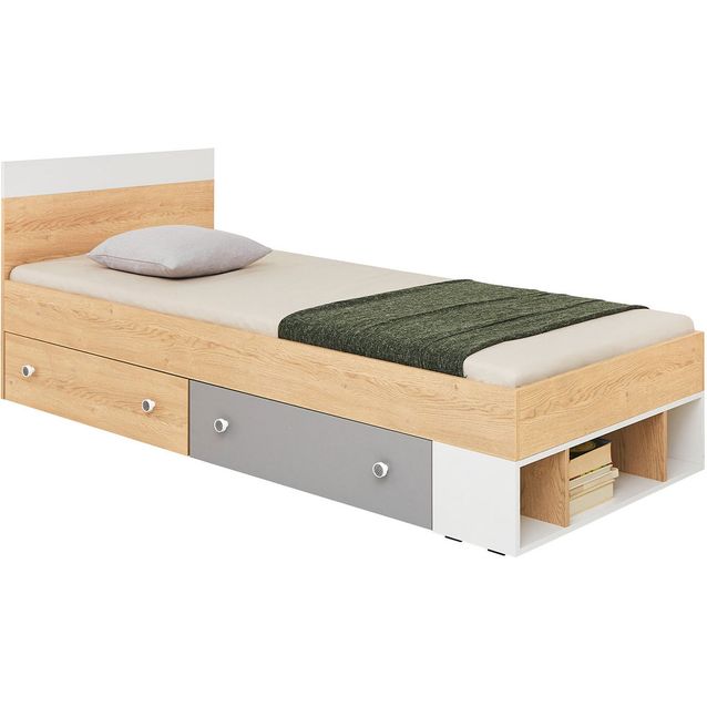 Sänky Nomla PIXEL SYSTEM PX14, 90x200cm, säilytyslaatikoilla, ruskea/valkoinen