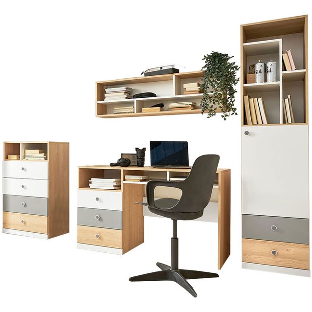 Työhuoneen kalustesetti Nomla PIXEL SYSTEM VI, valkoinen/ruskea