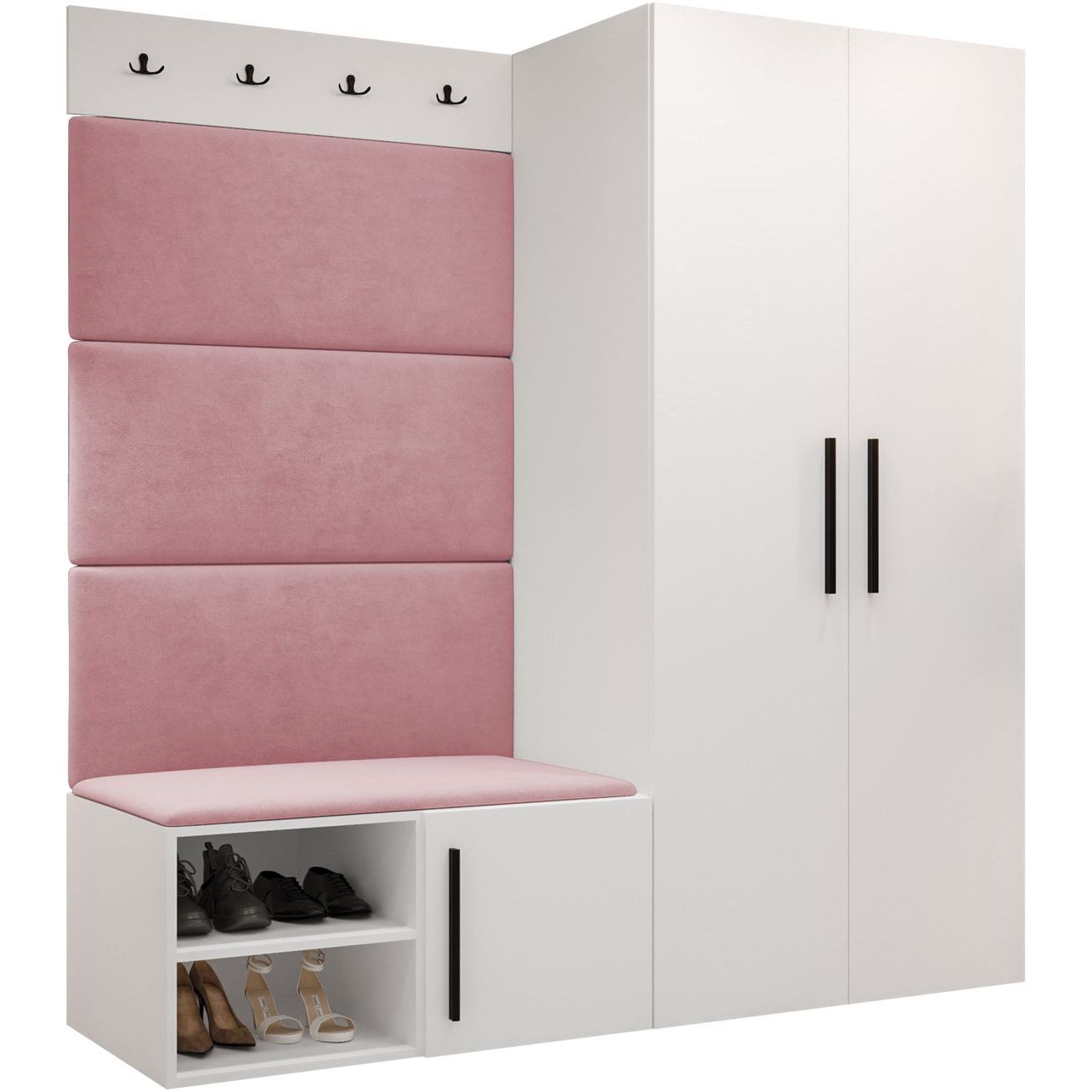 Vaatekaappi Nomla MEDI I, valkoinen/vaaleanpunainen tekstiili