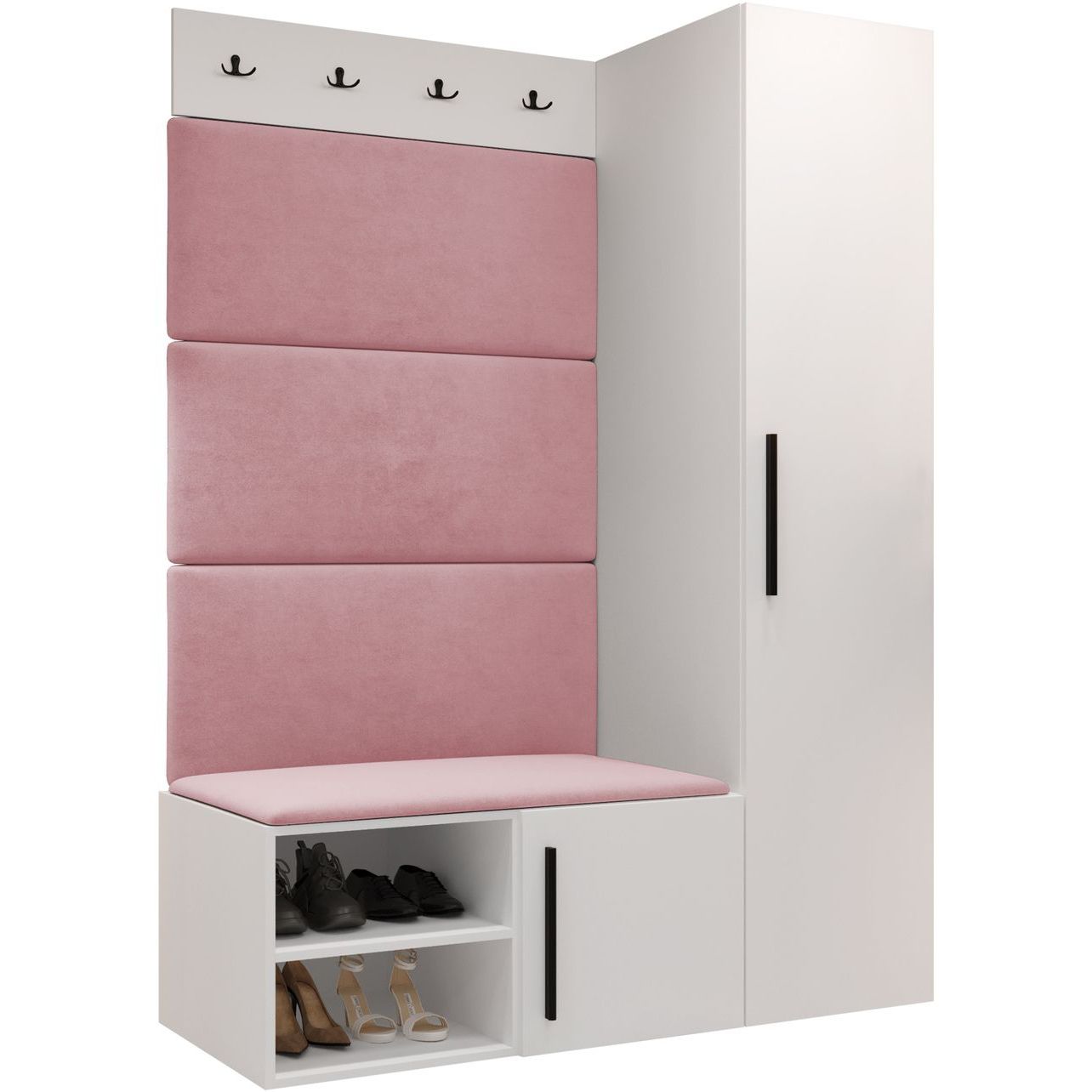 Vaatekaappi Nomla MEDI II, valkoinen/vaaleanpunainen tekstiili