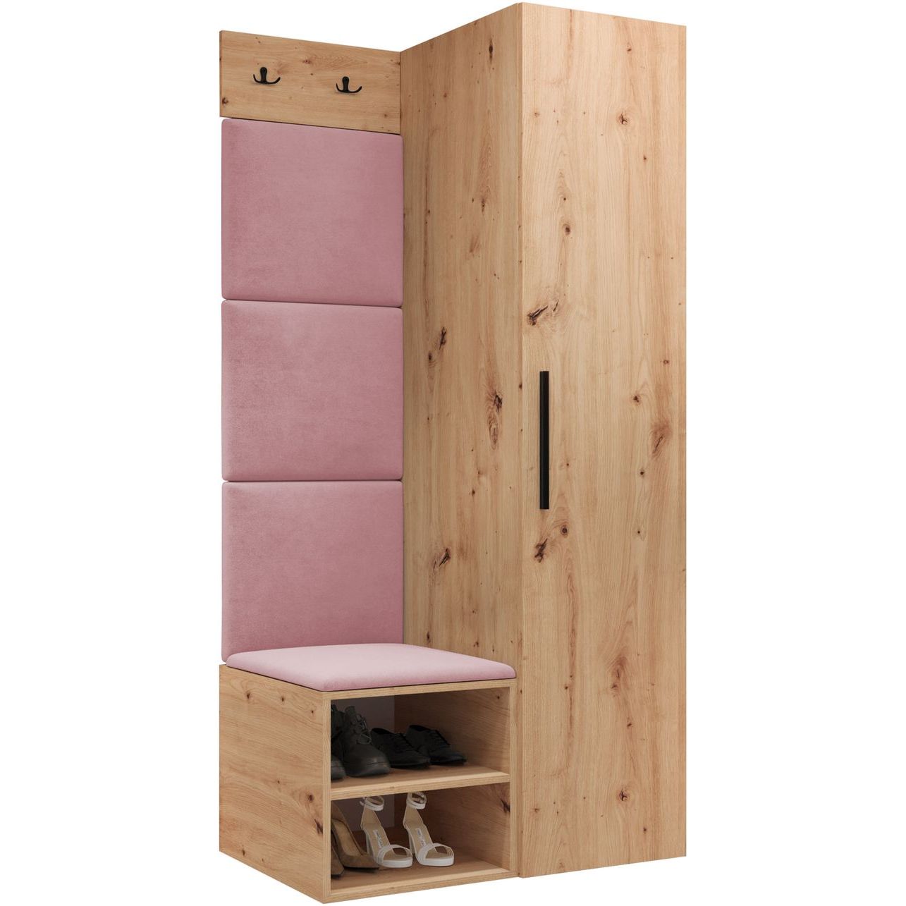 Vaatekaappi Nomla MEDI III, ruskea/vaaleanpunainen tekstiili