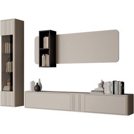 Olohuoneen huonekalusetti Nomla Philippe II, seinähylly + TV-taso + vitriinikaappi, beige
