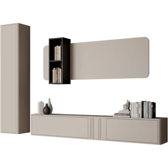 Olohuoneen huonekalusetti Nomla Philippe III, seinähylly + TV-taso + kaappi, beige