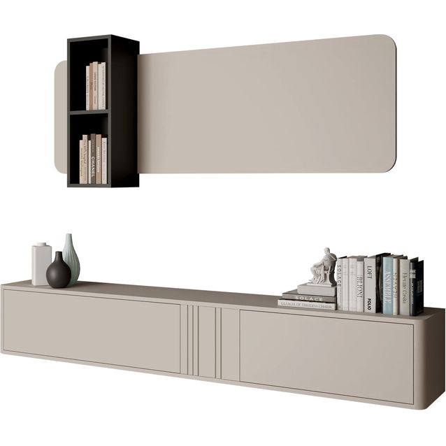 Olohuoneen huonekalusetti Nomla Philippe VII, TV-taso + seinähyllykkö, beige