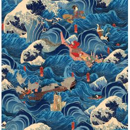 Tapetti Mindthegap The Former Emperor Metallic, 0.487x9m, itämainen, meri, sininen