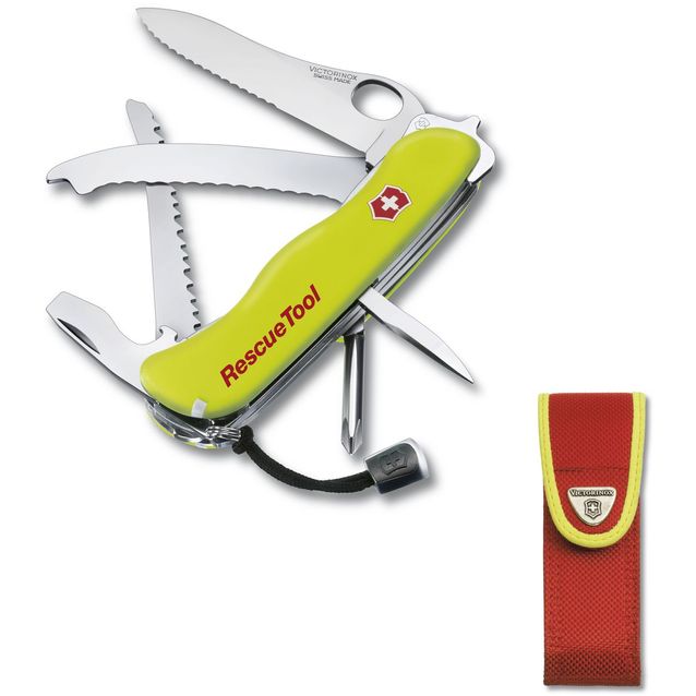 Monitoimityökalu Victorinox Rescuetool vyökotelossa 111mm lukkiutuva