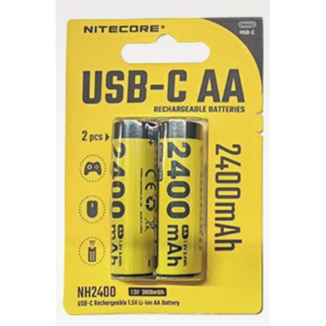 Ladattava AA-akku Nitecore NH2400 2400mAh USB-C 2kpl