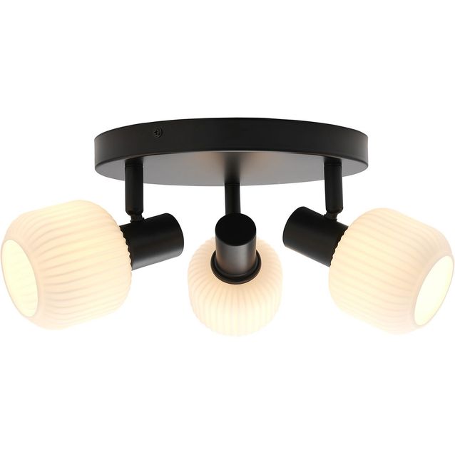 Kattovalaisin Nordlux Milford Mini, 3-osainen, musta/opaalivalkoinen