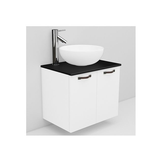 Allaskaappi mustalla laminaattitasolla ja Coast malja-allas Noro Flexline 8.1 600 valkoinen