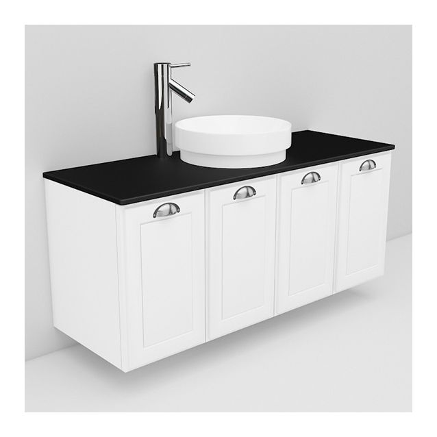 Allaskaappi mustalla laminaattitasolla ja malja-allas Peak Noro Flexline 127.3 1200 valkoinen hiottu raami