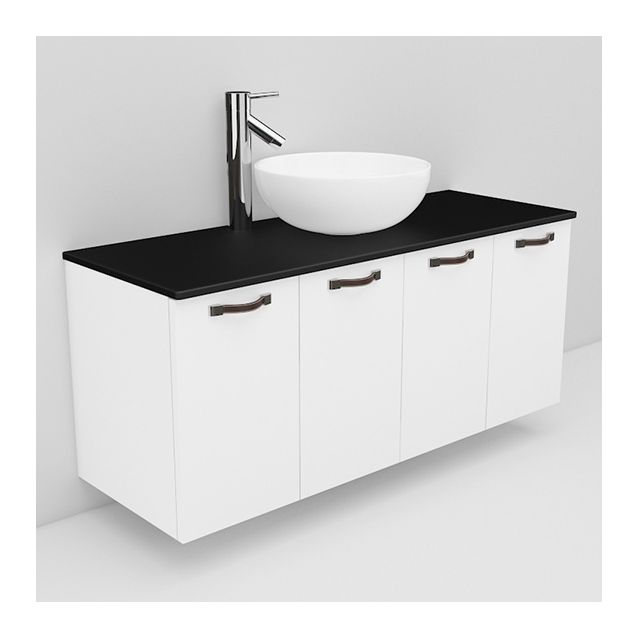 Allaskaappi mustalla laminaattitasolla ja malja-allas Coast Noro Flexline 128.1 1200 valkoinen